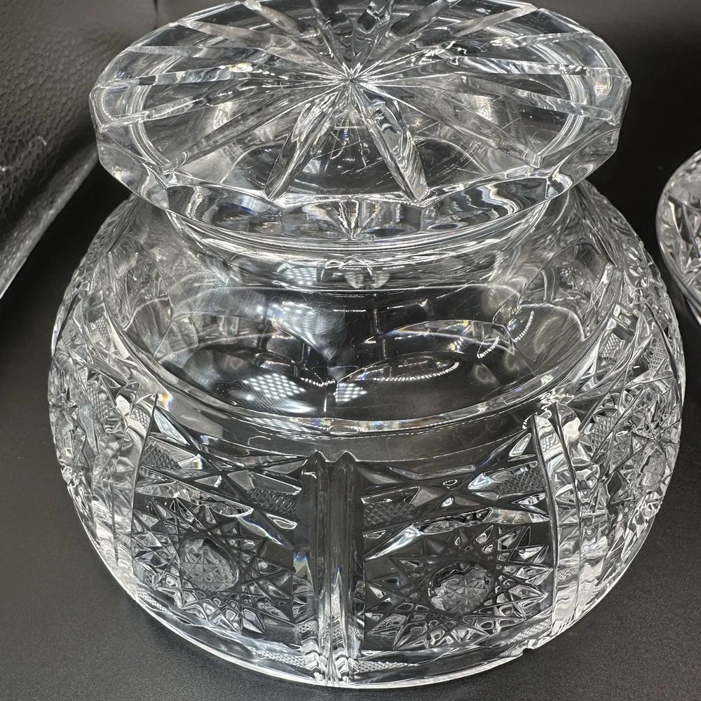 American Brilliant Cut Glass Candy‎ Dish With Lid Regency Sparkling